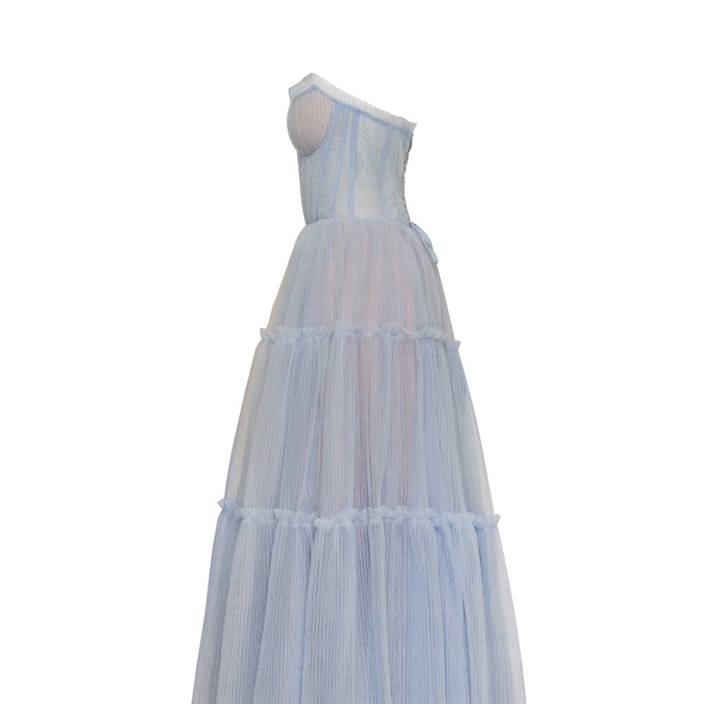 Elegant Blue Strapless Maxi Dress - Picture 7 of 10